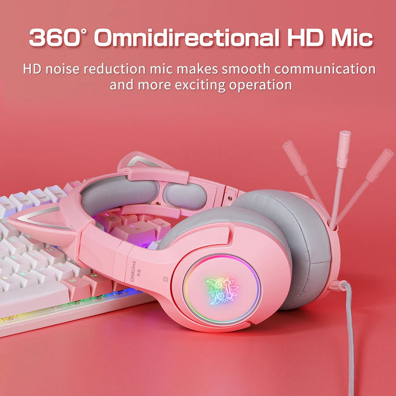 ONIKUMA K9 Wired Headphones with RGB Light Flexible HD Mic Gaming Headset Gamer 7.1 Surround Computer Earphones for PC Gamer