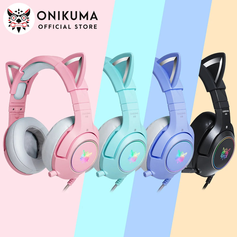 ONIKUMA K9 Wired Headphones with RGB Light Flexible HD Mic Gaming Headset Gamer 7.1 Surround Computer Earphones for PC Gamer